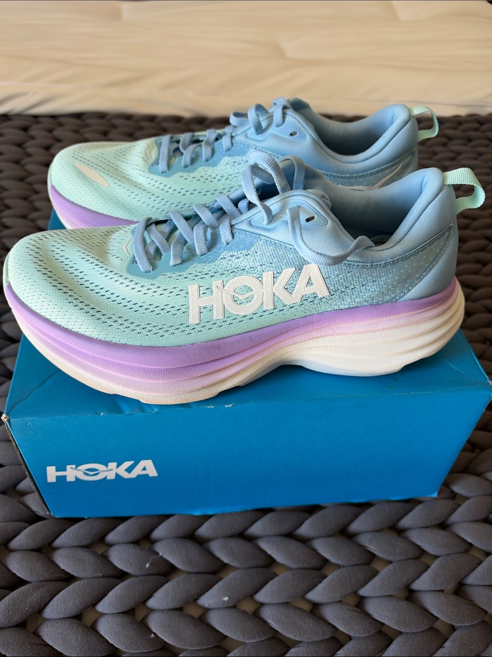 Hoka Women's Aqua and Lavender Gradient Running Sneakers